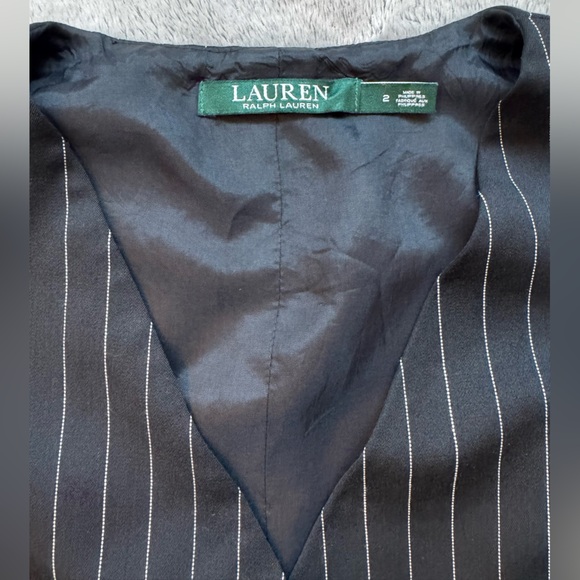 Lauren Ralph Lauren Black/White Pinstripe Wide Leg Jumpsuit Sleeveless V-Neck 2 - Picture 3 of 12